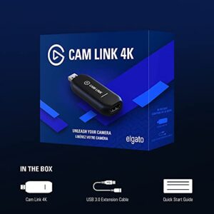 Elgato Cam Link 4K, External Camera Capture Card, Stream and Record with DSLR, Camcorder, ActionCam as Webcam in 1080p60, 4K30 for Video Conferencing, Home Office, Gaming, on OBS, Zoom, Teams, PC/Mac