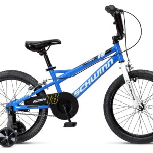 Schwinn Koen & Elm BMX Style Toddler and Kids Bike, For Girls and Boys, 18-Inch Wheels, With Training Wheels, Chain Guard, and Number Plate, Recommended Height 42-52 Inch, Blue