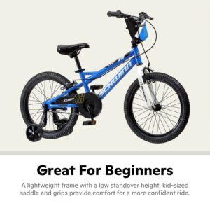 Schwinn Koen & Elm BMX Style Toddler and Kids Bike, For Girls and Boys, 18-Inch Wheels, With Training Wheels, Chain Guard, and Number Plate, Recommended Height 42-52 Inch, Blue