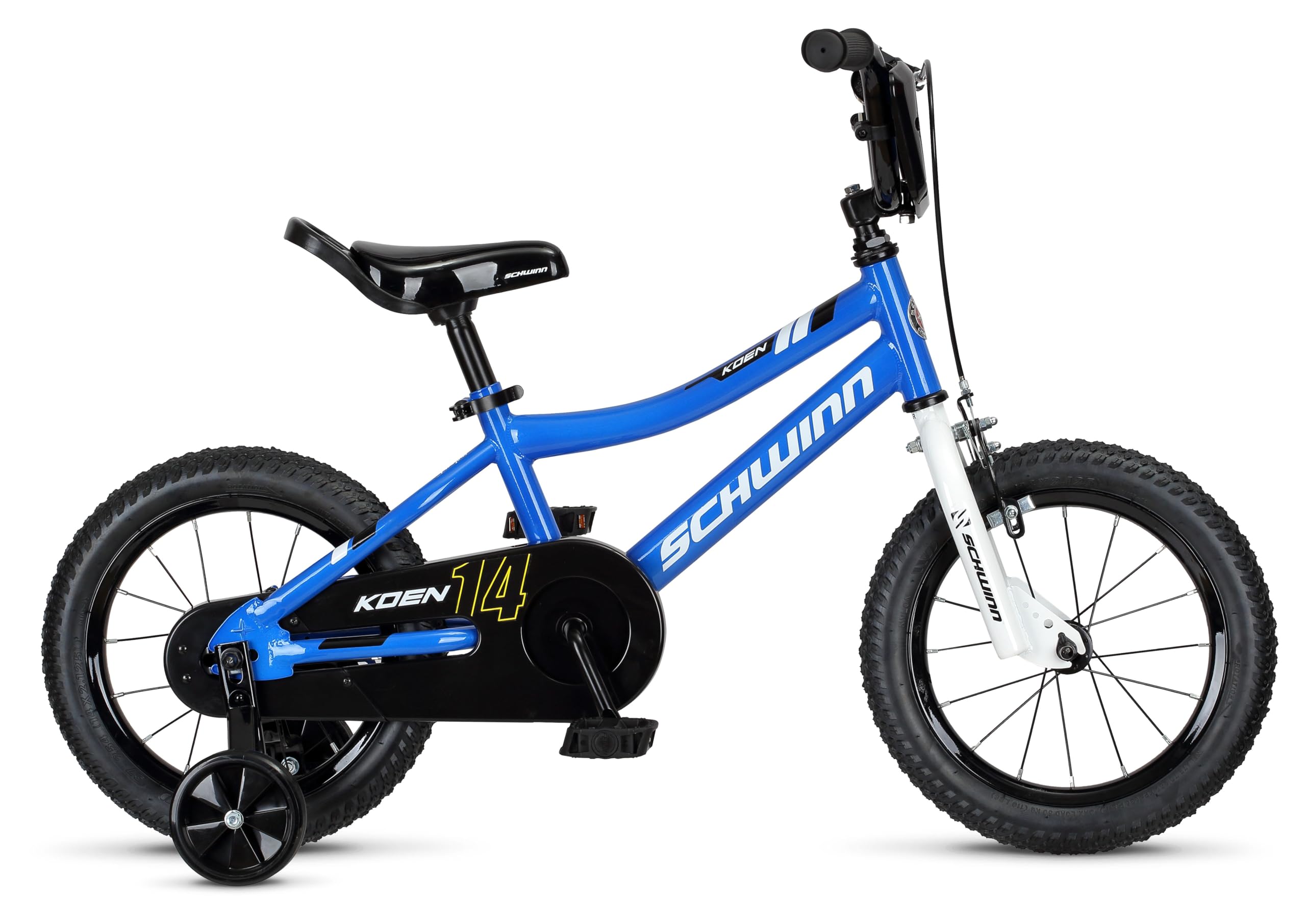 Schwinn Koen & Elm BMX Style Toddler and Kids Bike, For Girls and Boys, 14-Inch Wheels, With Saddle Handle, Training Wheels, Chain Guard, and Number Plate, Recommended Height 36-40 Inch, Blue