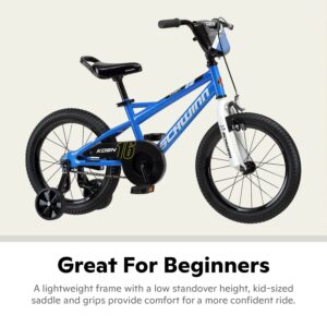 Schwinn Koen & Elm BMX Style Toddler and Kids Bike, For Girls and Boys, 16-Inch Wheels, With Saddle Handle, Training Wheels, Chain Guard, and Number Plate, Recommended Height 38-48 Inch, Blue