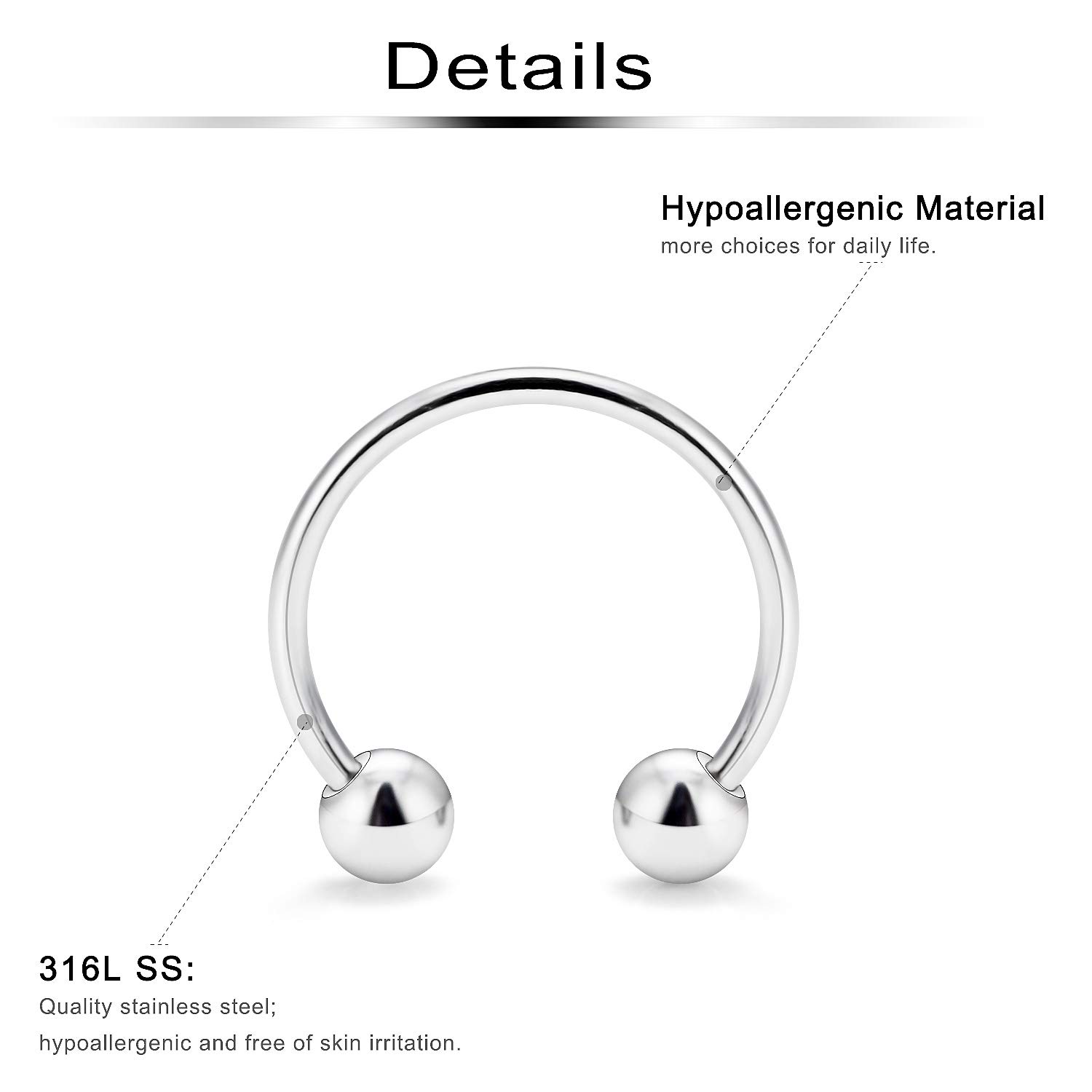 Ftovosyo 36PCS 20G Nose Hoop Rings Surgical Steel Septum Ring Tragus Cartilage Helix Hoop Earrings Lip Horseshoe Barbell Piercing Jewelry for Women Men Silver-tone with Ball Spike 8mm