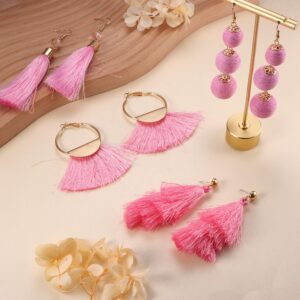 LOYALLOOK Pink Tassel Earrings For Women Fan Shape Tassel Earrings Long Thread Tassel Earrings Bohemian Fringe Drop Handmade Earrings Tassel Earrings Set for Women Dangling