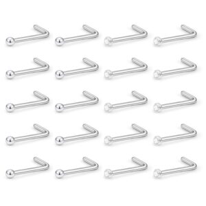 Ftovosyo L Shaped Nose Rings 22G Surgical Steel Nose Studs Clear Diamond CZ Curved Bend Piercing Jewelry 20 Pieces 1.5mm