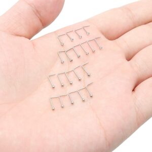 Ftovosyo L Shaped Nose Rings 22G Surgical Steel Nose Studs Clear Diamond CZ Curved Bend Piercing Jewelry 20 Pieces 1.5mm