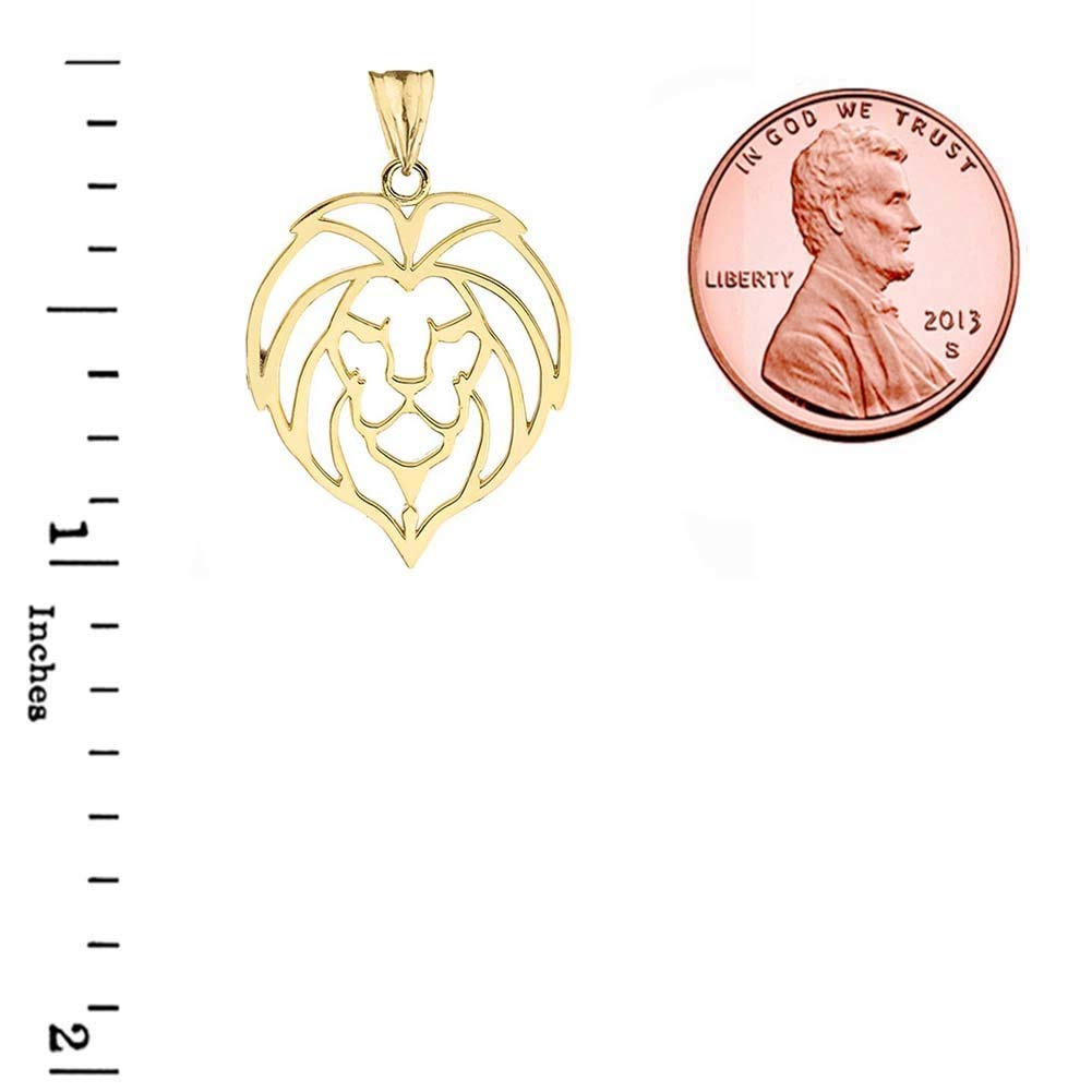 Fine 10k Yellow Gold Lion Head Outline Charm Pendant Necklace, 18"