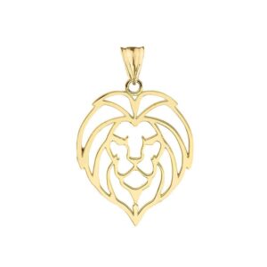 Fine 10k Yellow Gold Lion Head Outline Charm Pendant Necklace, 18"