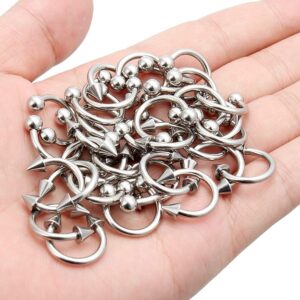 Ftovosyo 36PCS 12G Surgical Steel Septum Rings Horseshoe Barbell Tragus Cartilage Helix Earring Hoop Piercing Jewelry for Women Men 12mm Ball Spike Silver-tone