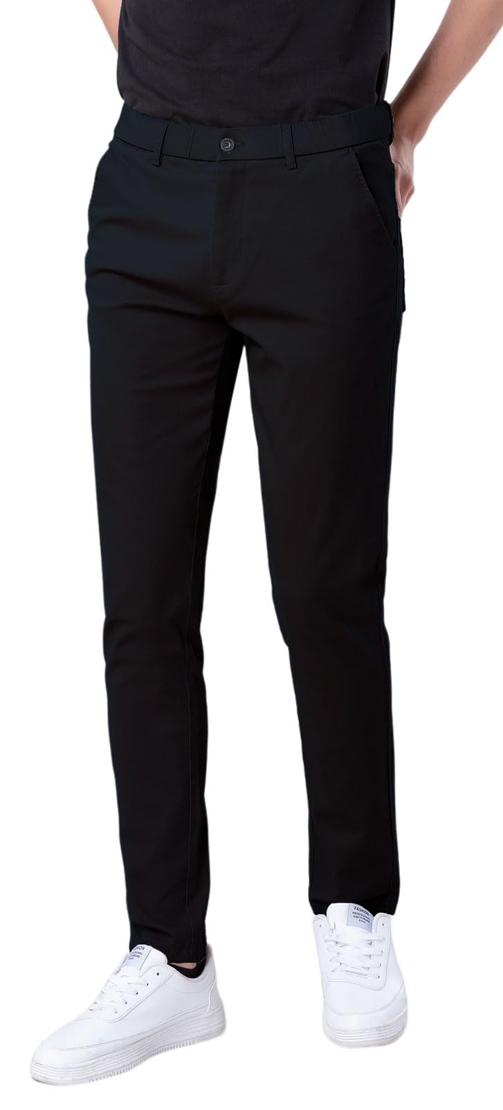 Plaid&Plain Men's Skinny Stretchy Khaki Pants Colored Pants Slim Fit Slacks Tapered Trousers 819 Black 32X32