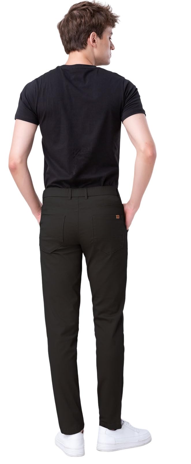 Plaid&Plain Men's Skinny Stretchy Khaki Pants Colored Pants Slim Fit Slacks Tapered Trousers 819 Black 32X32