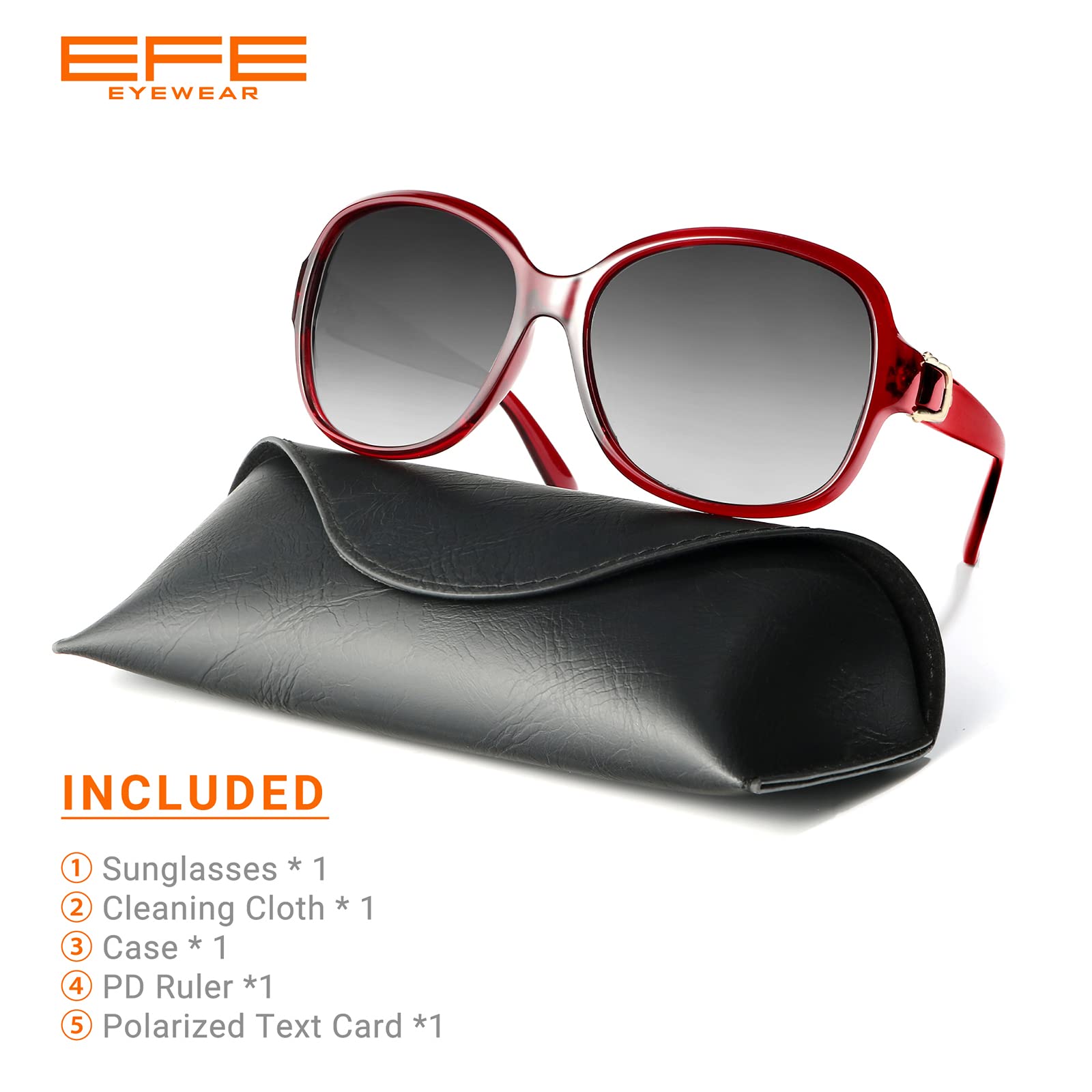 EFE Red Big Large Sunglasses for Women Oversized Polarized Frame UV 400 Protection Vintage Fashion Sun Glasses Eyewear