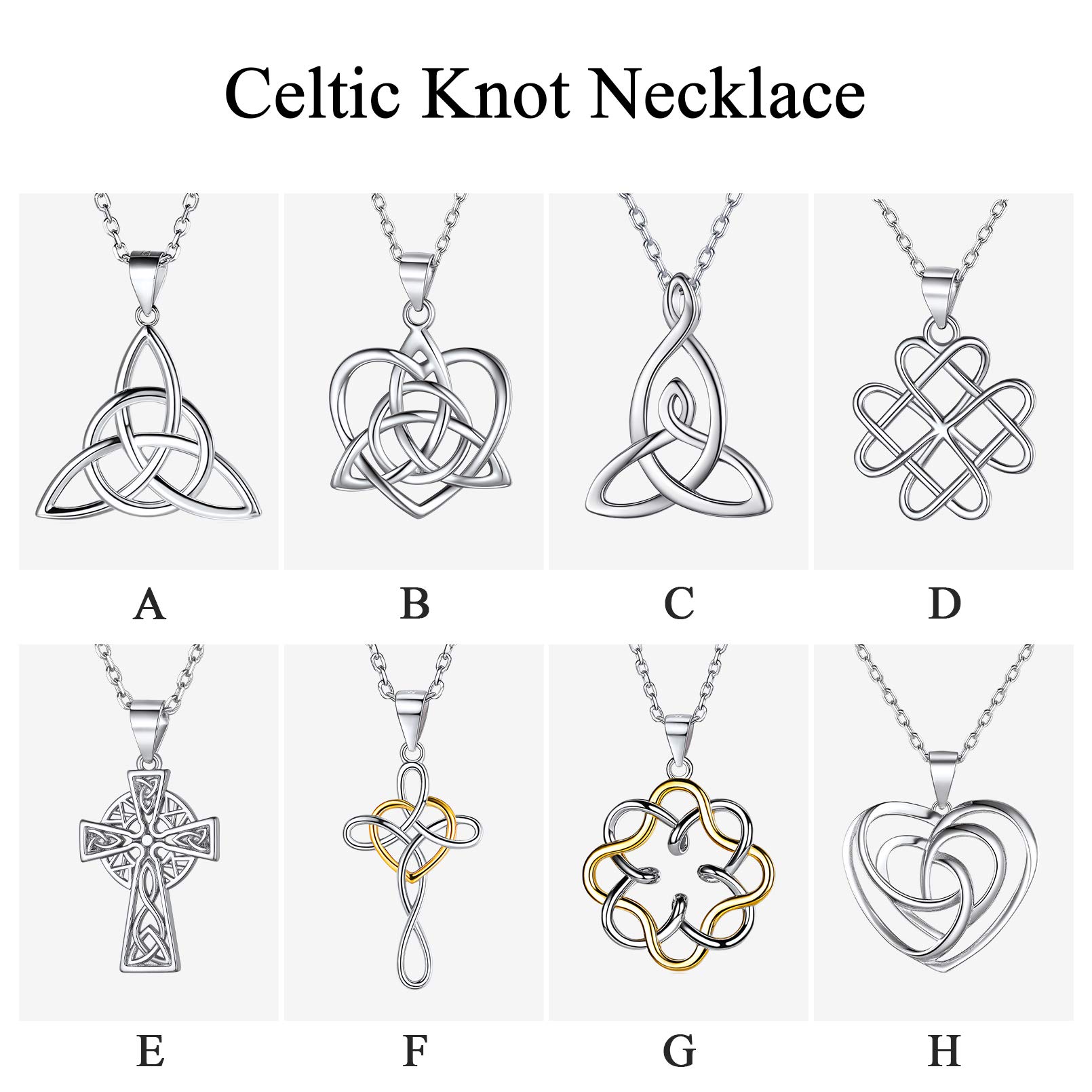 925 Sterling Silver Pendant Necklaces Dainty Simple Good Luck Irish Celtic Knot Triangle Necklaces