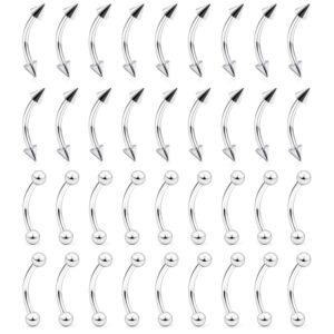 ftovosyo eyebrow studs 16g 36 pieces 316l stainless steel belly ring nipple helix cartilage tragus curved barbells body piercing jewelry for women 6mm with ball spike