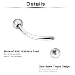 Ftovosyo Eyebrow Studs 16G 36 Pieces 316L Stainless Steel Belly Ring Nipple Helix Cartilage Tragus Curved Barbells Body Piercing Jewelry for Women 6mm with Ball Spike