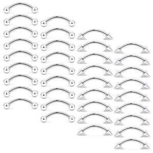 Ftovosyo Eyebrow Studs 16G 36 Pieces 316L Stainless Steel Belly Ring Nipple Helix Cartilage Tragus Curved Barbells Body Piercing Jewelry for Women 6mm with Ball Spike