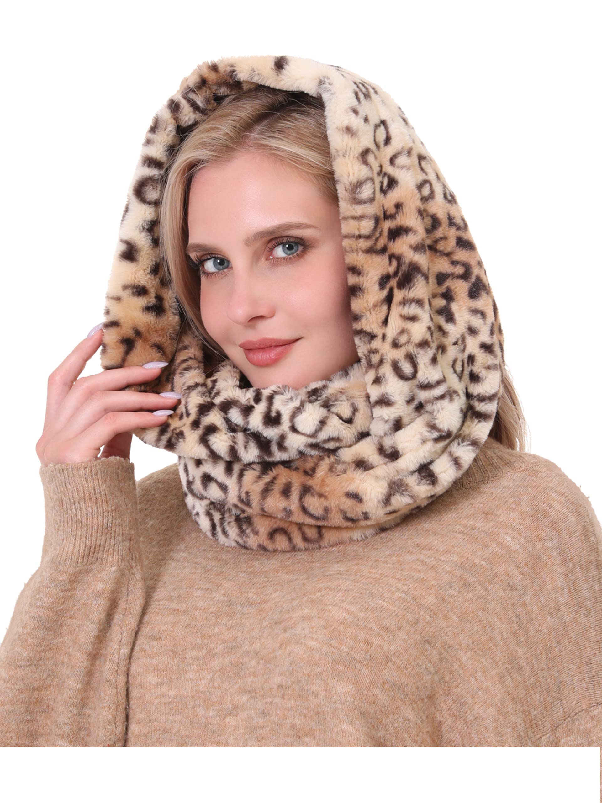 LA CARRIE Womens Leopard Print Infinity Scarf Loop Circle Neck Warmer (Brown Leopard)