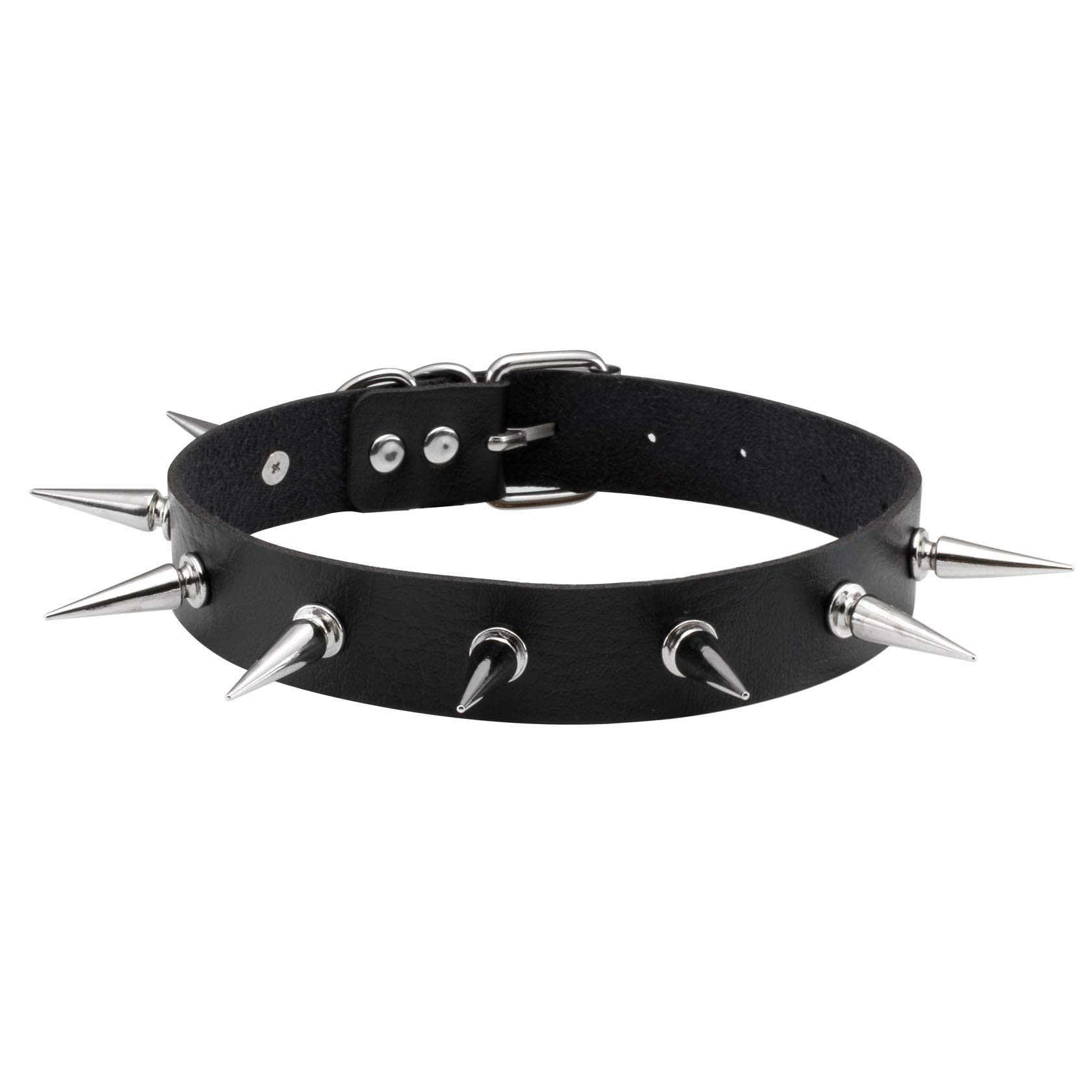 MILAKOO Gothic Rivet Spike Choker Punk Rock Biker Strap Leather Choker Necklace Adjustable