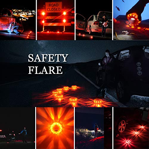 Tobfit 6 Pack LED Road Flares Emergency Lights Roadside Safety Beacon Disc Flashing Warning Flare Kit with Magnetic Base & Hook for Car Truck Boats | 9 Flash Modes (Batteries Not Included) (6)