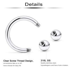 Ftovosyo Septum Ring 14g 36Pcs Surgical Steel Tragus Earrings Hoop Horseshoe Lip Rings Helix Cartilage Conch Hoop Earring Piercing Jewelry for Women Men 10mm Silver-Tone Ball Spike