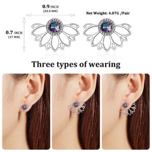 ChicSilver Hypoallergenic Ear Jacket Stud Lotus Flower Earrings for Women, 925 Sterling Silver Colorful Topaz Front/Back Stud Earrings for Sensitive Ear Dainty Fashion Jewelry