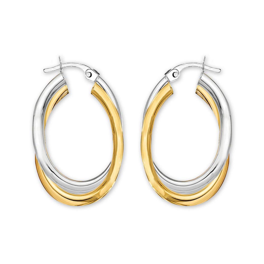 LeCalla 925 Sterling Silver Hoop Earrings 14K Gold-Plated Jewelry Two-Tone Intertwining Large Oval Shape Chunky Hoops Earring for Women - 35mm