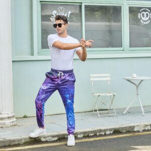 Belovecol Bright Galaxy Sweatpants for Men Novelty 3D Print Jogger Pants with Pocket Active Stretchy Sweat Pant Trousers L