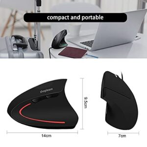 shoplease Wired Vertical Mouse, Optical Ergonomic Mouse with 4 Adjustable 800/1200/2000/3200, 5 Buttons USB Computer Mouse, Better for Large and Medium Sized Hands