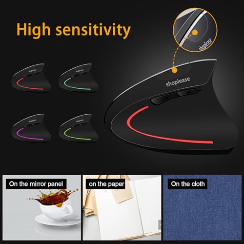 shoplease Wired Vertical Mouse, Optical Ergonomic Mouse with 4 Adjustable 800/1200/2000/3200, 5 Buttons USB Computer Mouse, Better for Large and Medium Sized Hands