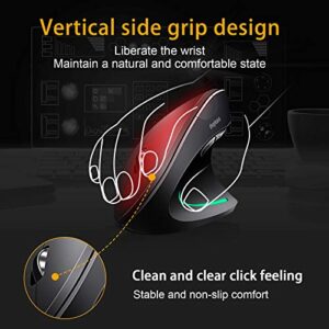 shoplease Wired Vertical Mouse, Optical Ergonomic Mouse with 4 Adjustable 800/1200/2000/3200, 5 Buttons USB Computer Mouse, Better for Large and Medium Sized Hands