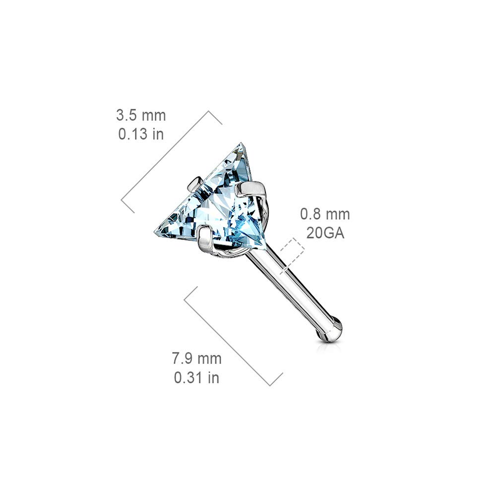 Dynamique Triangle CZ Top 316L Surgical Steel Nose Bone Stud Rings (Sold Per Piece)