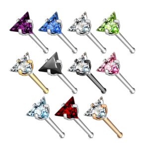 Dynamique Triangle CZ Top 316L Surgical Steel Nose Bone Stud Rings (Sold Per Piece)