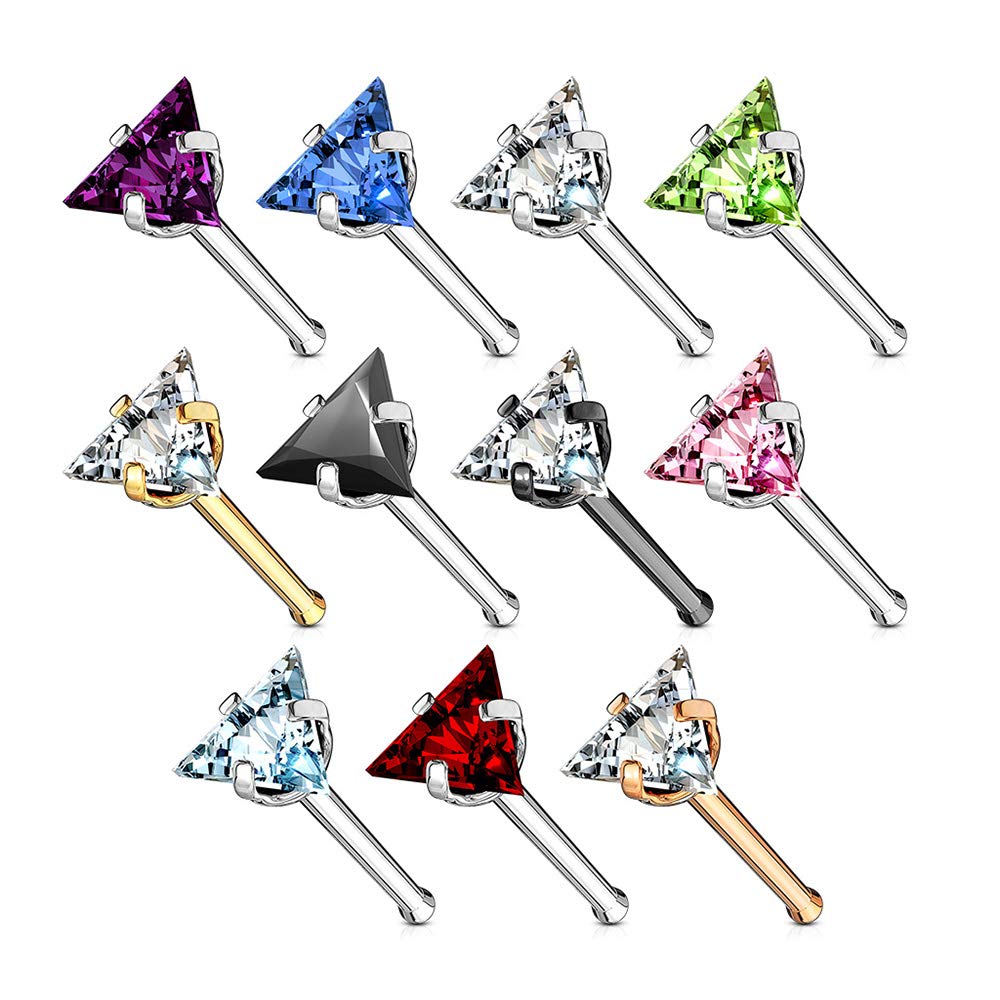 Dynamique Triangle CZ Top 316L Surgical Steel Nose Bone Stud Rings (Sold Per Piece)