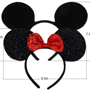 FANYITY Mouse Ears, 2 Pcs Mice Ear Costume Headbands Hair Band for Christmas Party (Red&Black)