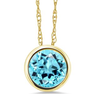 gem stone king 1.20 ct round swiss blue topaz 14k yellow gold pendant with chain