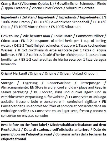 Herba Organica Cramp Bark - Viburnum Opulus L - Herbal Tea (100g)