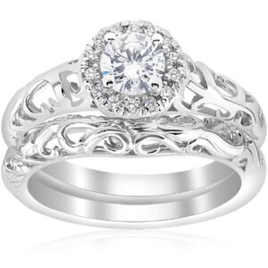 5/8ct round diamond vintage engagement wedding ring set 14k white gold - size 4