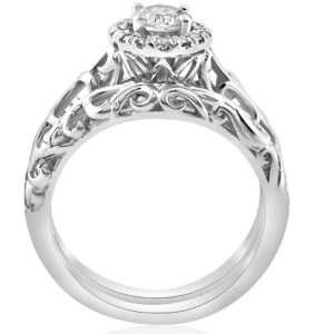 5/8ct Round Diamond Vintage Engagement Wedding Ring Set 14K White Gold - Size 4