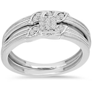 1/6ct Diamond Engagement Wedding Ring Set 10K White Gold - Size 9.5