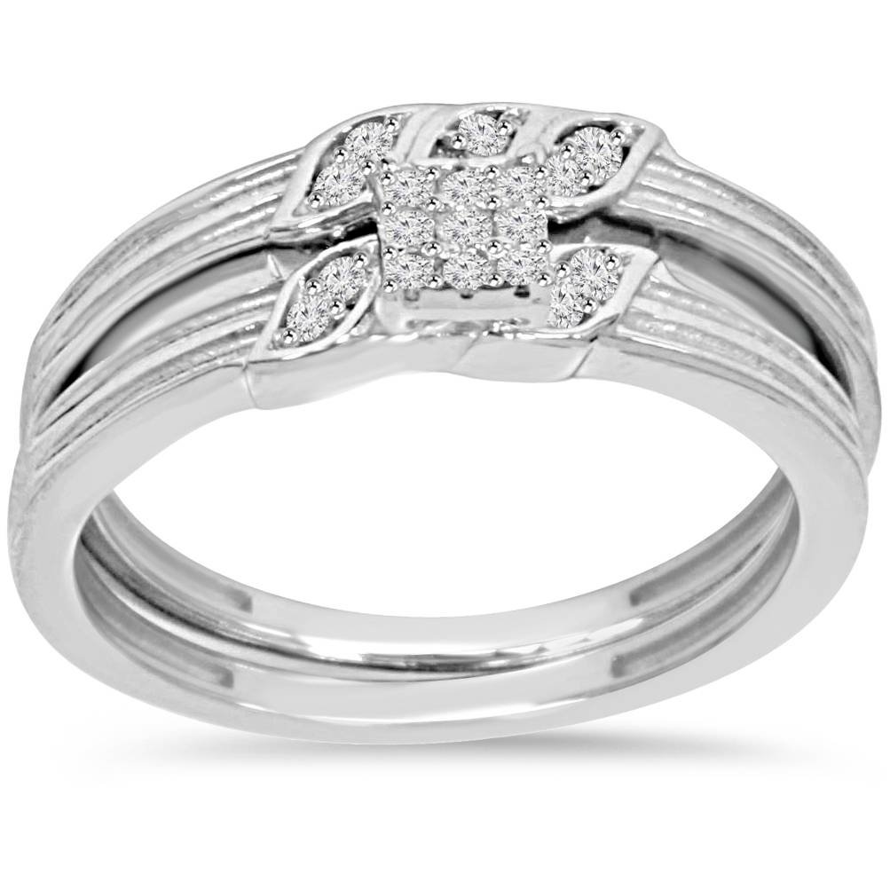 1/6ct Diamond Engagement Wedding Ring Set 10K White Gold - Size 9.5