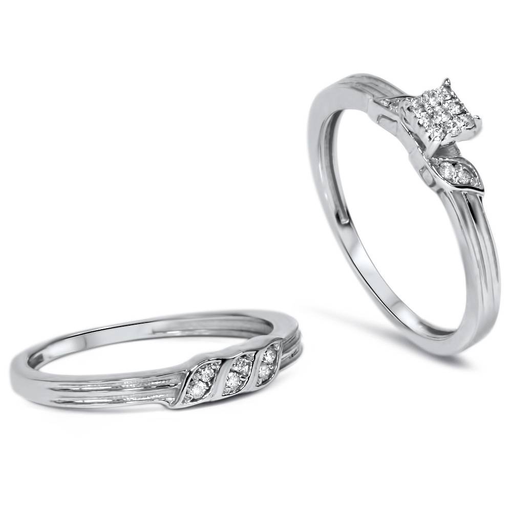 1/6ct Diamond Engagement Wedding Ring Set 10K White Gold - Size 9.5