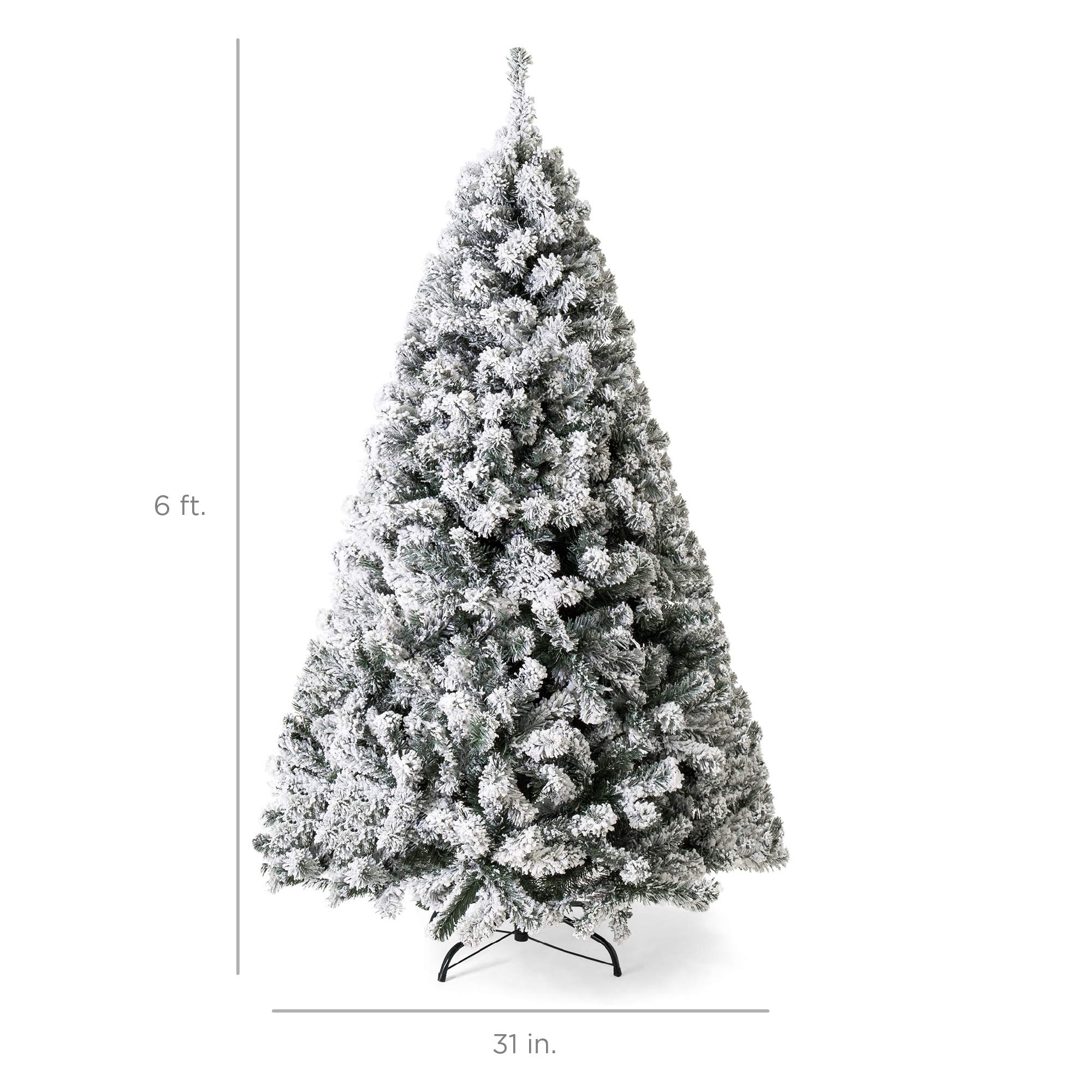 Best Choice Products 6ft Pre-Lit Snow Flocked Artificial Holiday Christmas Pine Tree for Home, Office, Party Decoration w/ 250 Warm White Lights, Metal Hinges & Base