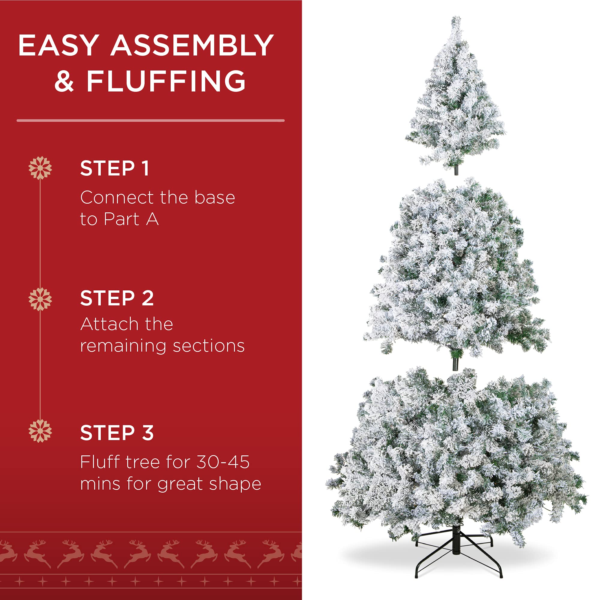 Best Choice Products 6ft Pre-Lit Snow Flocked Artificial Holiday Christmas Pine Tree for Home, Office, Party Decoration w/ 250 Warm White Lights, Metal Hinges & Base