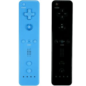 yosikr wii controller 2 pack, wii remote controller with silicone case and wrist strap compatible for wii/wii u (black and blue)