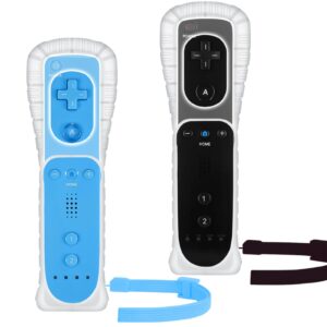 Yosikr Wii Controller 2 Pack, Wii Remote Controller with Silicone Case and Wrist Strap Compatible for Wii/Wii U (Black and Blue)