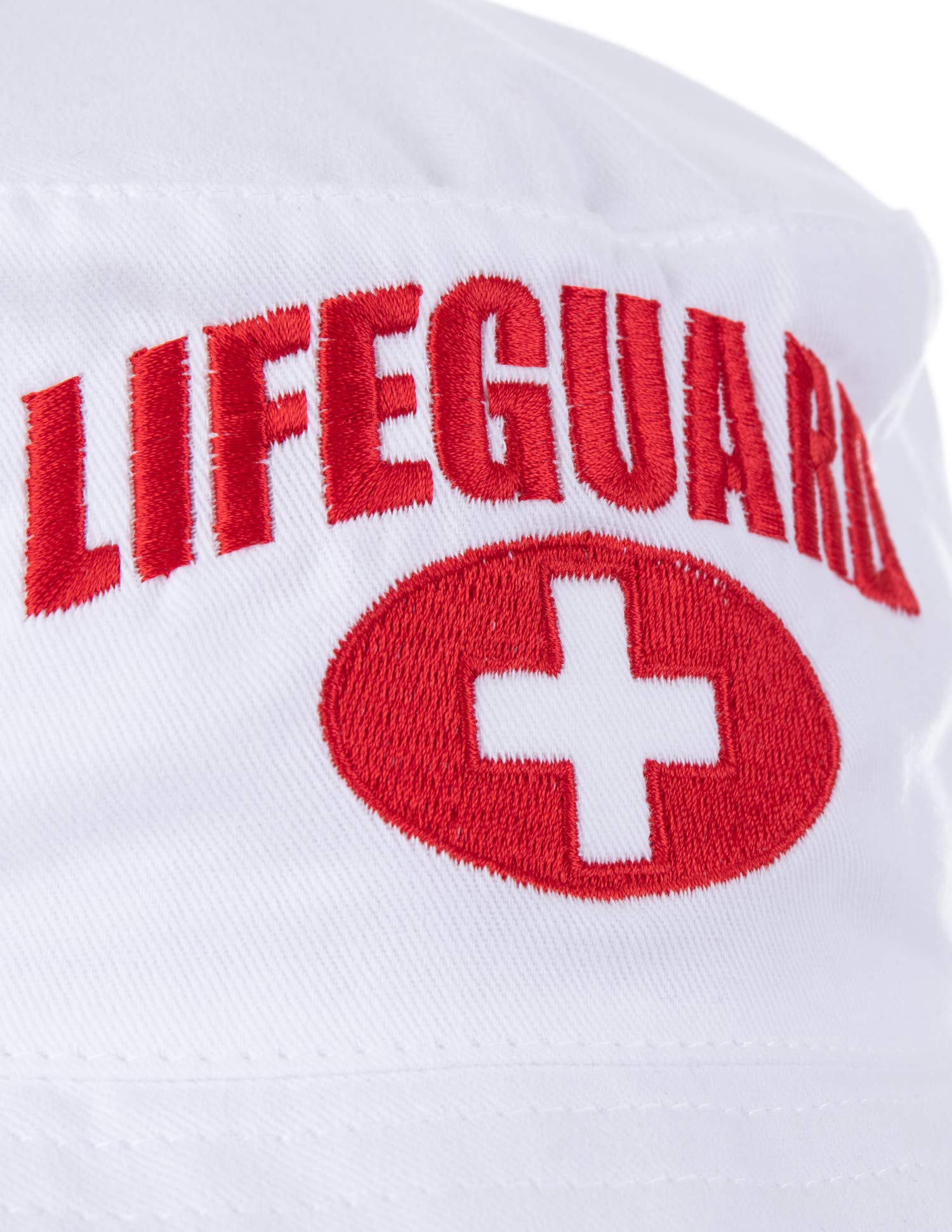 Ann Arbor T-shirt Co. Lifeguard Bucket Hat | Professional Guard Red Sun Cap Men Women Costume Uniform - White