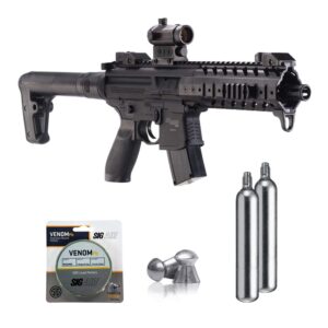 sig sauer mpx .177 cal co2 powered air rifle with co2 90 gram (2 pack) and 500 lead pellets bundle (black, red dot)