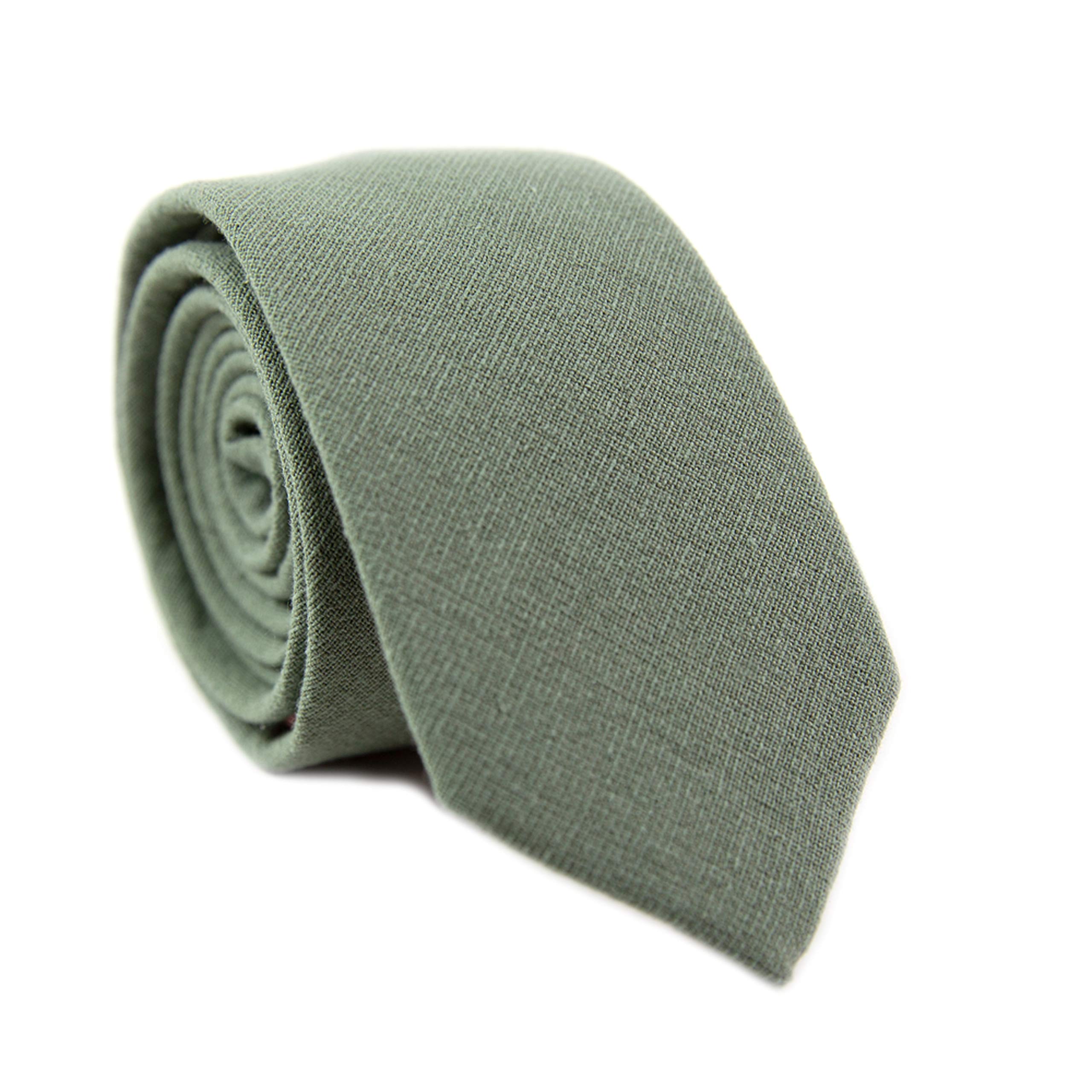 DAZI Men's Skinny Tie, Cotton Wool Linen Necktie, Great for Weddings, Groom, Groomsmen, Missions, Dances, Gifts. (Sage)