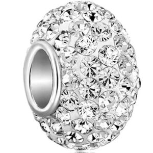 Adabele 1pc Real 925 Sterling Silver Hypoallergenic April Diamond Clear Birthstone Large Hole Bead Charm Swarovski Crystal Rhinestone fit Charm Bracelets Necklace Women Gift EC684-4