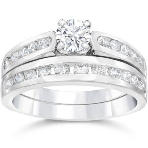 1 3/8ct diamond engagement wedding ring set 14k white gold - size 8.5