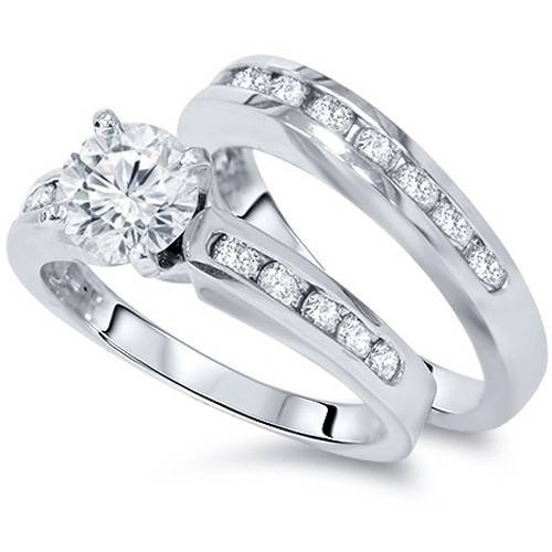 1 3/8CT Diamond Engagement Wedding Ring Set 14K White Gold - Size 8.5